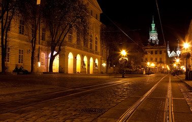 city center in Lviv at night