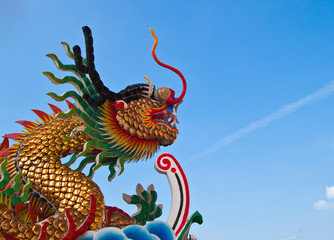 Chinese dragon and the blue sky in shrine,East of Thailand
