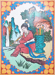 Obraz na płótnie Canvas Art Chinese style painting on the wall in temple,Thailand.Genera