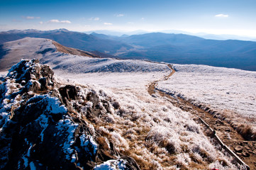 Bieszczady Mountain covered by frost. © yar0