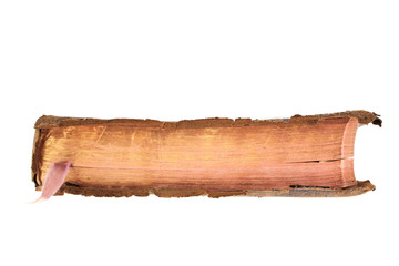 Side of a vintage book isolated on white