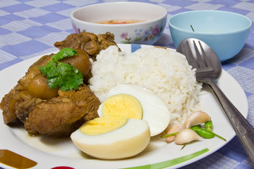 Rice, pork and eggs.
