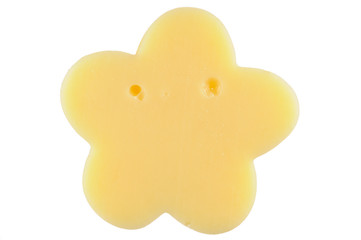Flower-Shaped Piece of Cheese Isolated on White Background