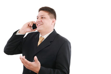 Business man talking on the phone isolated over white