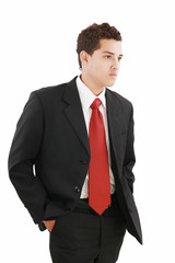 Young businessman over white background. Isolated fresh teenager