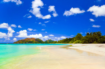Tropical beach Cote d'Or at island Praslin, Seychelles