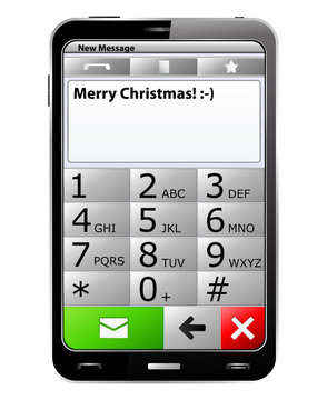 Smartphone with 'Merry Christmas' sms on the screen