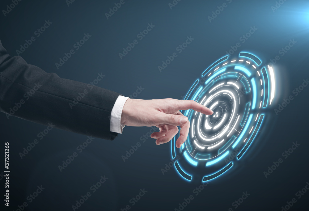 Aufkleber Hand pushing a button on a touch screen interface