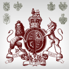 Engraving vintage coat of arms set. - 37321674