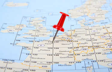 Red pin show the location of a destination point on map