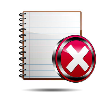 Icono cuaderno 3D con se&ntilde;al error