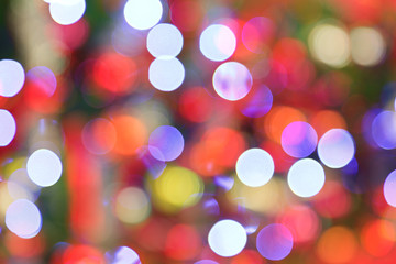 Christmas tree lights out of focus background.