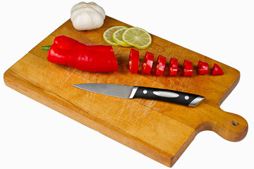 Chopping Board with pepper lime and garlic