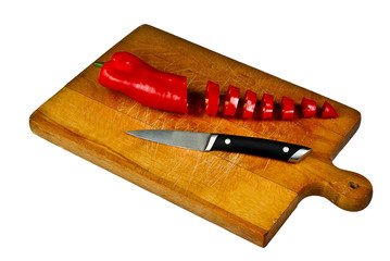 Sliced Pepper and knife on chopping board