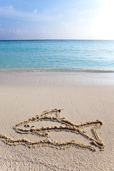 Drawing on sand on a theme of rest -  fish