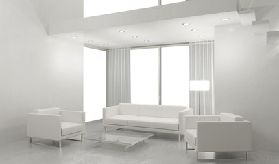 Interno con divani e sedie su sfondo bianco