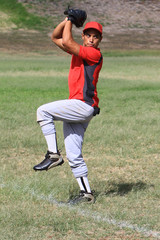 Baseball pitcher stands ready to throw