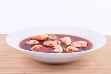 Polish red borscht with uszka (a mushroom filled dumplings)