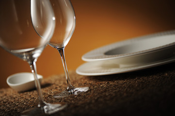 close up of a restaurant table, with a soft light