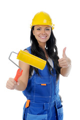 Beautiful young woman doing repairs