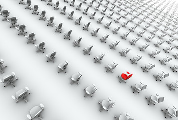 Obraz premium Hundreds of Office Chairs, One Red!