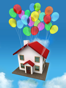 House with balloon in the sky
