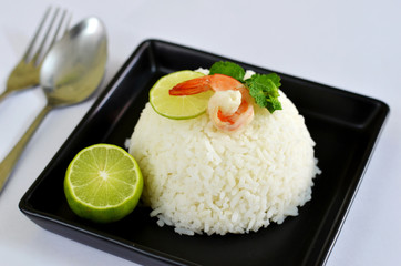 boiled rice and shrimp