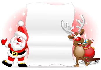 Acrylic prints Draw Babbo Natale e Renna Sfondo-Santa Claus and Reindeer Background