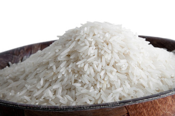 Basmati rice in a wooden bowl