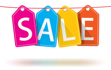 Colorful horizontal hanging sales tags with transparent shadow