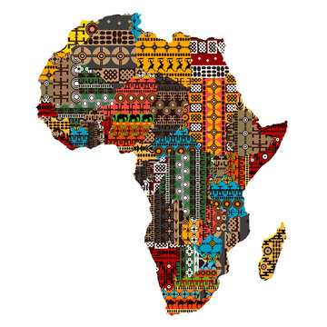 Africa map with countries made of ethnic textures