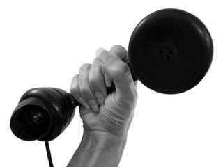 Holding the big handset.
