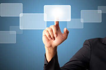 Man finger pushing interface use of innovative technologies