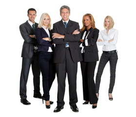 Team of successful business people on white