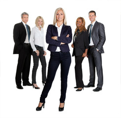 Pretty female leader with her colleagues