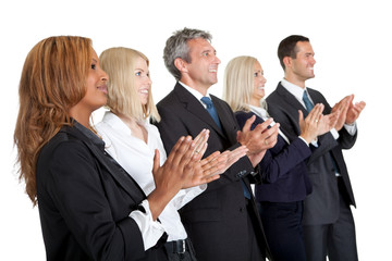 Group of business people applauding on white