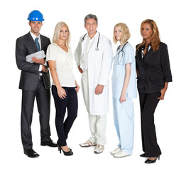 Workers of different professions together on white