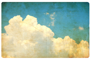 Vintage sky and clouds, retro postcard isolated