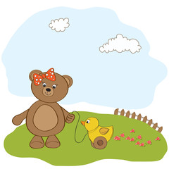 Obraz na płótnie Canvas cute greeting card with boy teddy bear