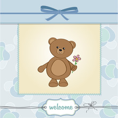 baby boy welcome card with teddy bear