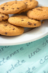 chocolate chip cookies on blue table set