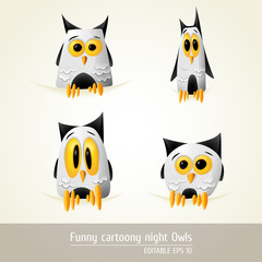 Funny Cartoony night owls | editable EPS 10 vector graphic