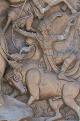 An ancient mural wood carving from Thailand.