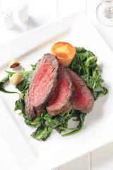 Roast beef and sauteed spinach