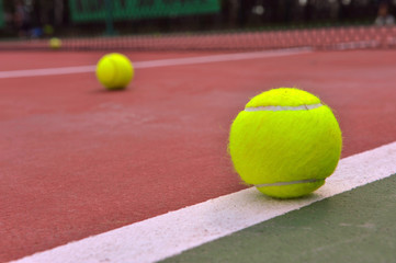 Tennis Balls shot on a outdoor tennis court