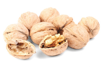Some walnuts isolated on a white background