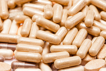 Medicinal pills piled up a bunch