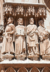 The figures of saints in the Catholic cathedral.
