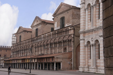 Fototapeta premium Shops at the side of the Cathedral in Ferrara Italy