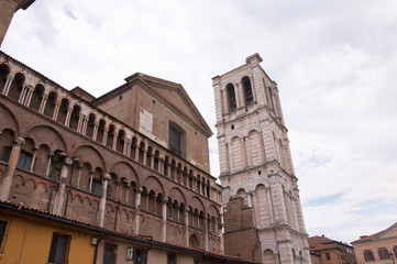 Fototapeta na wymiar Belltower of the cathedral in Ferrera Italy